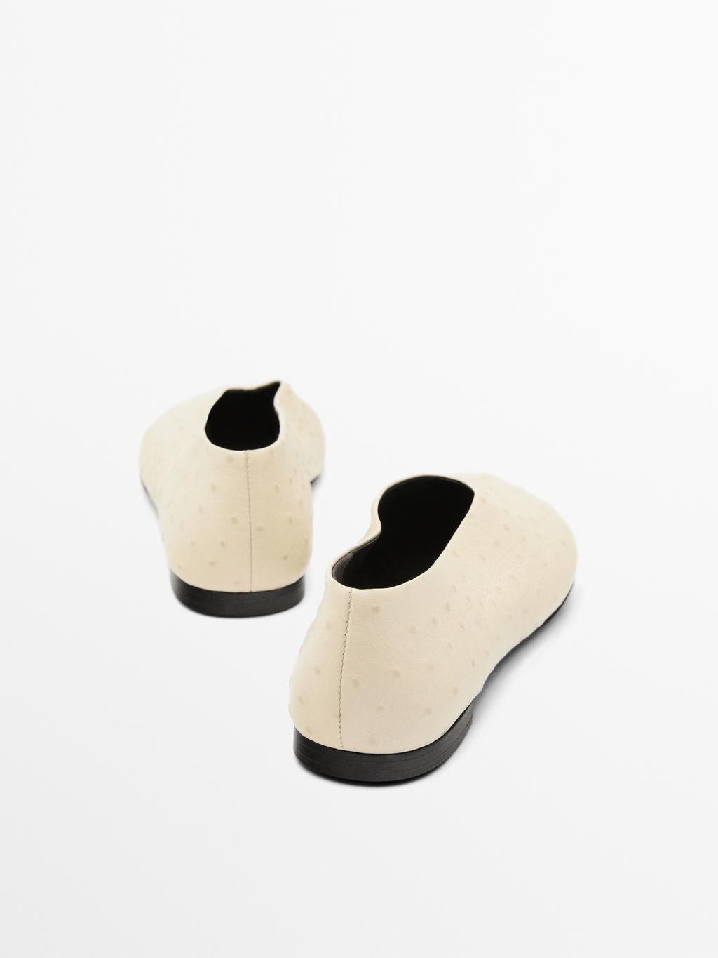 Ostrich print leather ballet flats