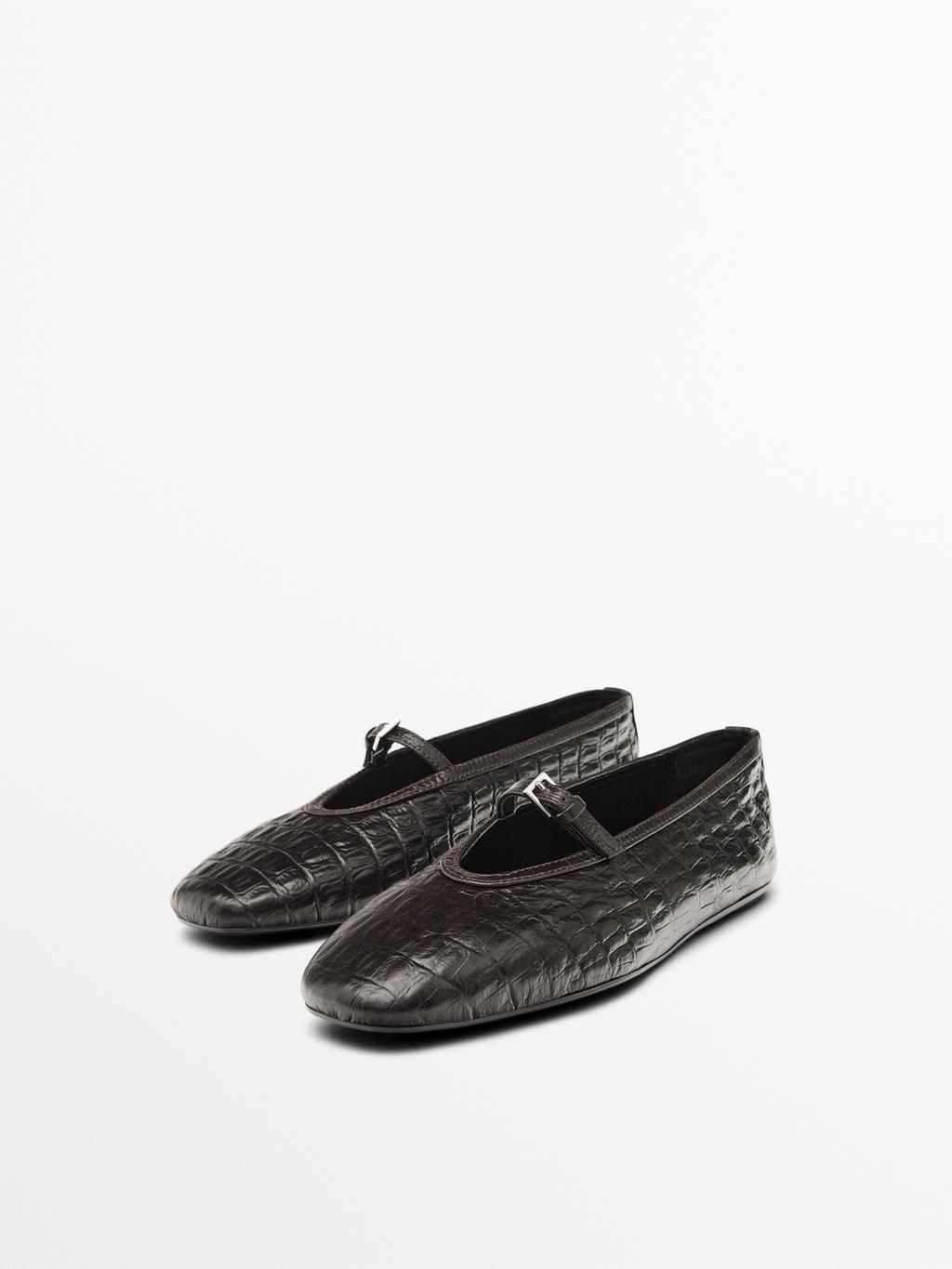 Soft mock croc leather ballet flats
