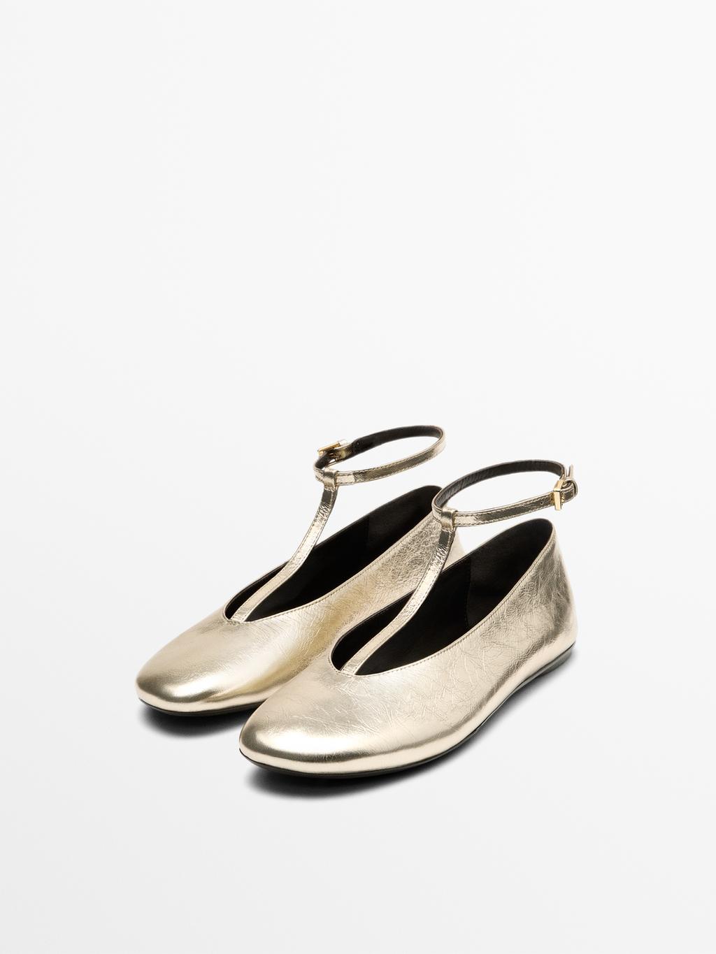 Metallic ballet flats with instep strap