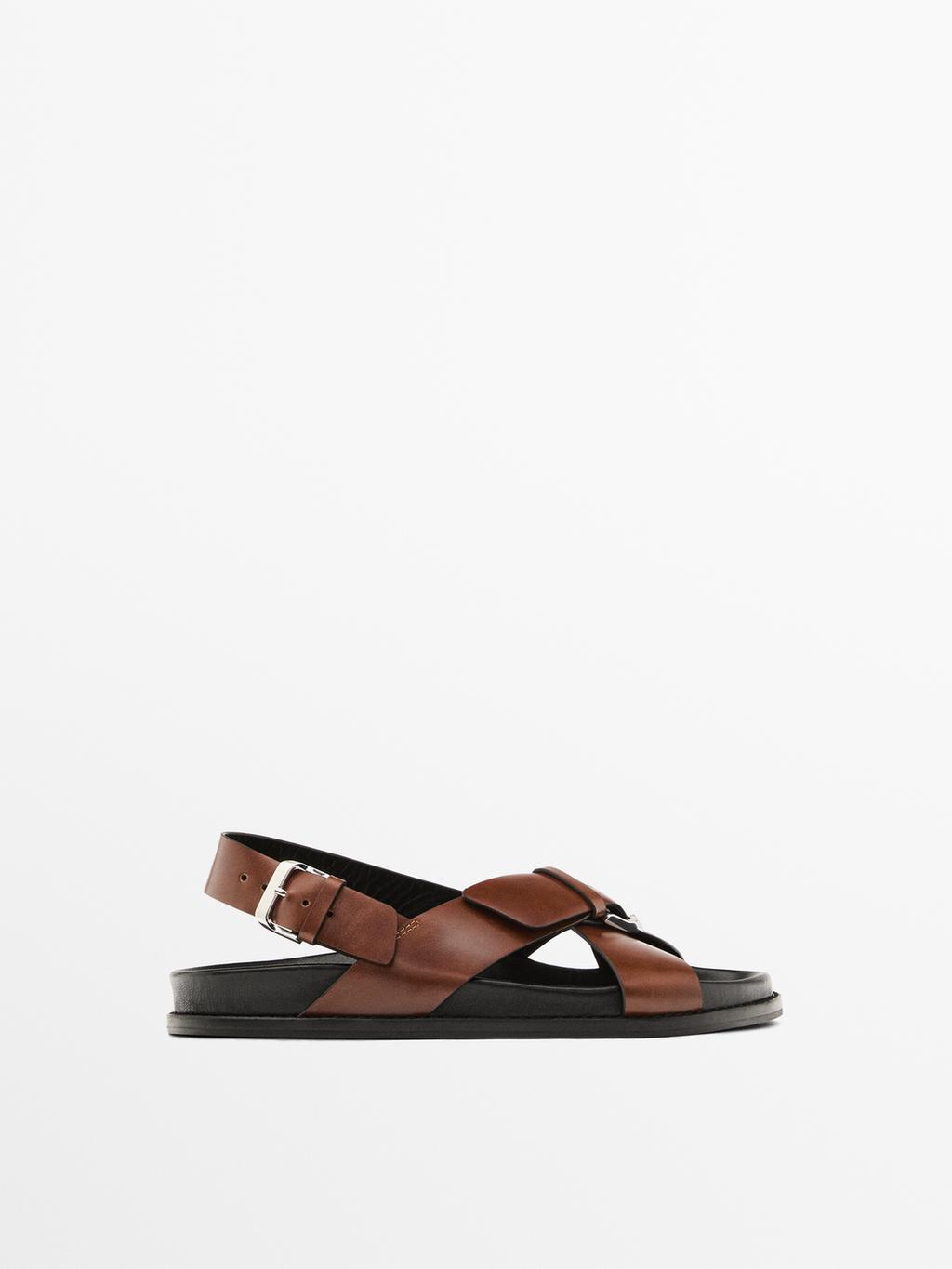 Leather crossover sandals