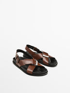 Leather crossover sandals