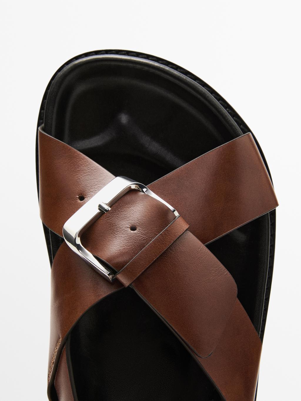 Leather crossover sandals