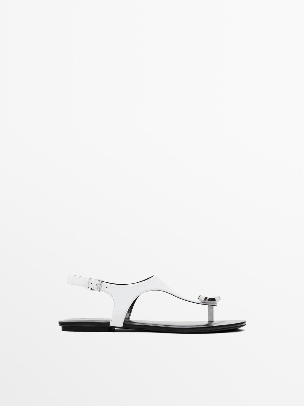 Flat leather sandals with embellished detail