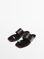Leather flat slider sandals with ring detail