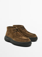 Moc toe split suede ankle boots