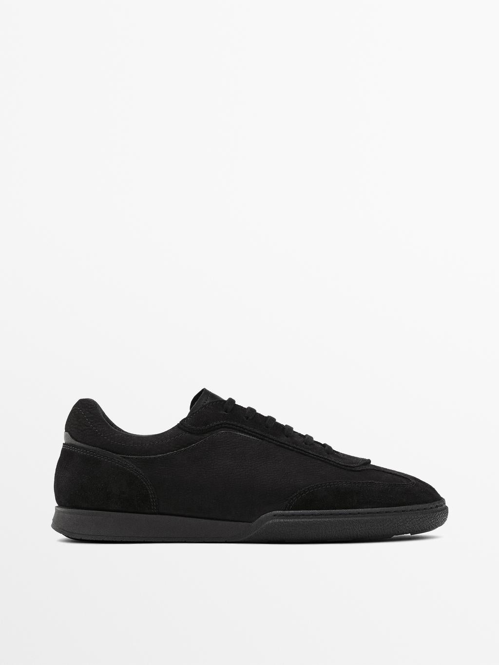 Split leather trainers with contrast soles
