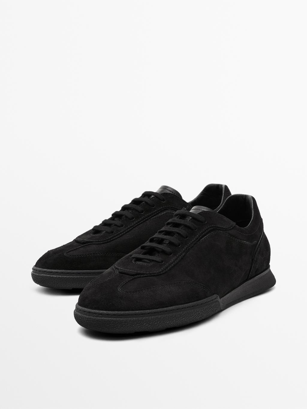 Split leather trainers with contrast soles