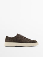 Brown leather lace-up trainers