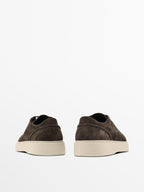 Brown leather lace-up trainers