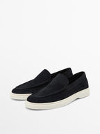 Navy blue split suede loafers