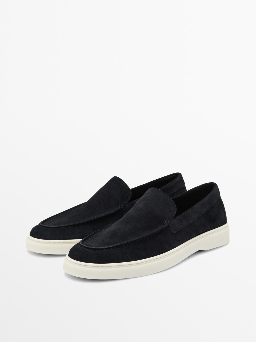 Navy blue split suede loafers