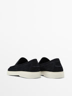 Navy blue split suede loafers