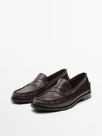 Oiled leather penny strap loafers