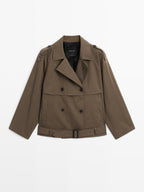 Short trench coat with belt detail
